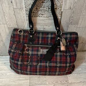 Coach tartan Plaid poppy glam Tote Bag with Black Handles